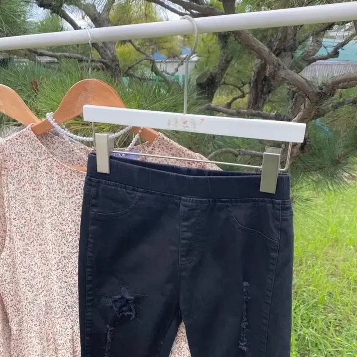 [BUNJANG] Black Skinny Pants / 밴딩 면 스키니 블랙 별 시스루 고무줄 쫄바지 바지 팬츠