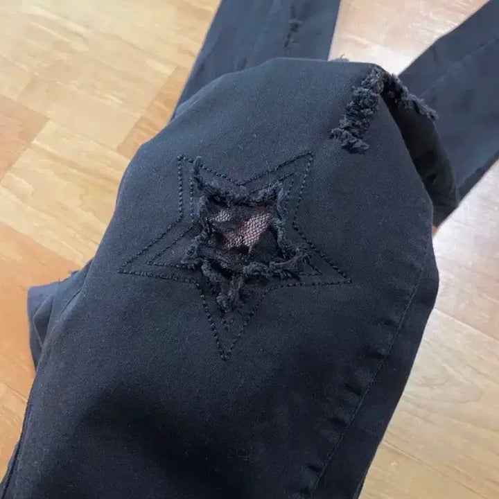 [BUNJANG] Black Skinny Pants / 밴딩 면 스키니 블랙 별 시스루 고무줄 쫄바지 바지 팬츠