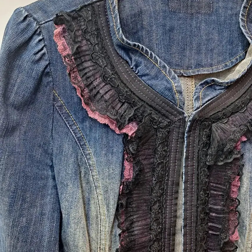 [BUNJANG] Vintage Lace Denim Jacket / 여성 레이스 데님 자켓