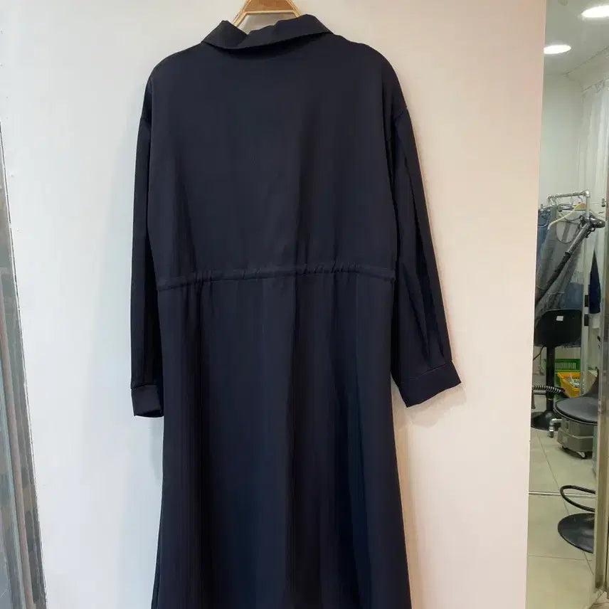 [BUNJANG] Unbranded Navy Long Shirt Dress / 네이비 롱 셔트 원피스 허리스트링