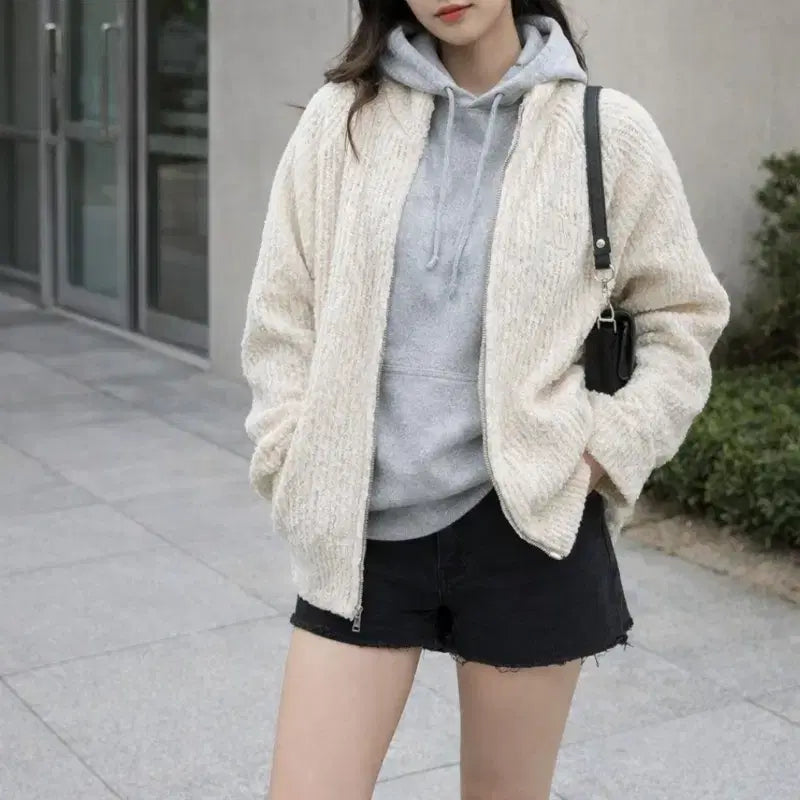 [BUNJANG] Marithe Francois Girbaud Cream Ribbed Zip Up Cardigan (M) / [정품]마리떼 프랑소와 저버 집업 가디건 (크림,M)