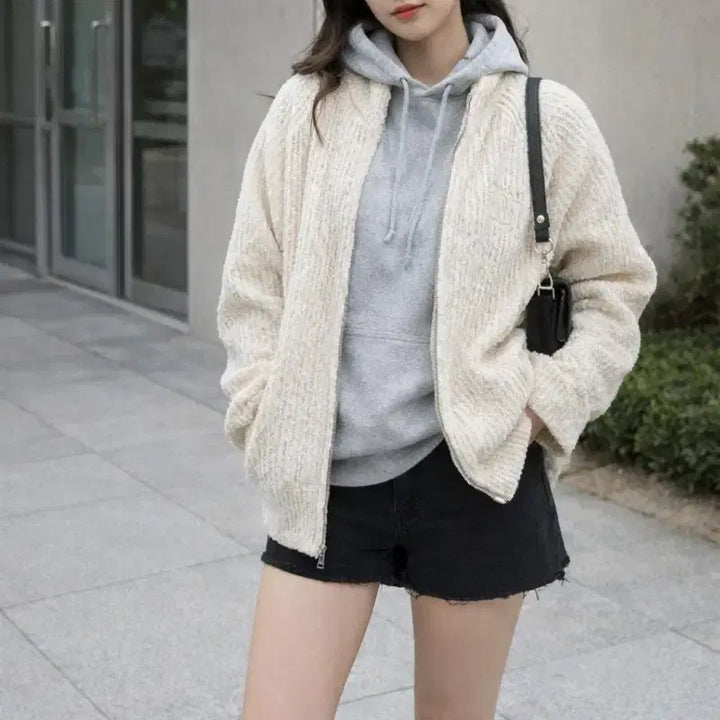 [BUNJANG] Marithe Francois Girbaud Cream Ribbed Zip Up Cardigan (M) / [정품]마리떼 프랑소와 저버 집업 가디건 (크림,M)