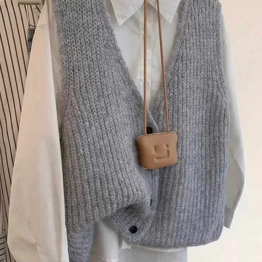 [BUNJANG] Unbranded Gray Knit Vest 66-77 / 새상품 회색 니트 조끼 66-77반