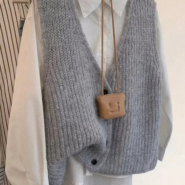 [BUNJANG] Unbranded Gray Knit Vest 66-77 / 새상품 회색 니트 조끼 66-77반