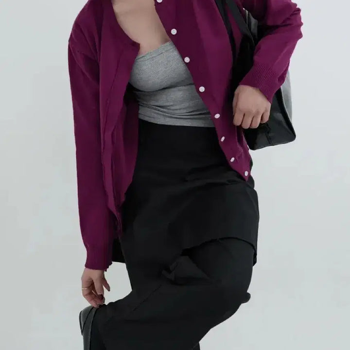 [BUNJANG] O-New-E Breeze Burgundy Round Cardigan / 오뉴이 브리즈 히든 버튼 라운드 가디건 버건디