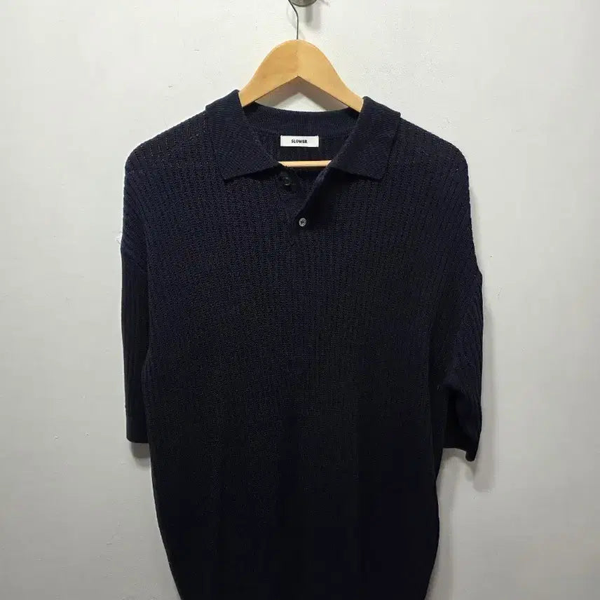 [BUNJANG] SLOWER Navy Knit Polo Shirt / SLOWER 네이비 니트 반팔 폴로티 F