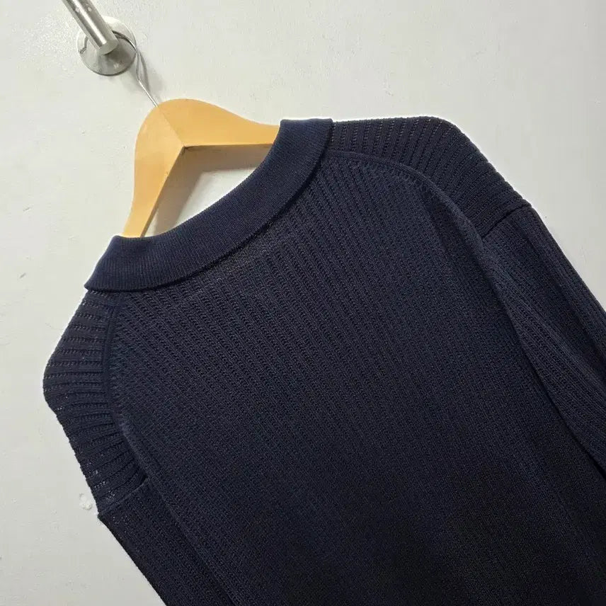 [BUNJANG] SLOWER Navy Knit Polo Shirt / SLOWER 네이비 니트 반팔 폴로티 F
