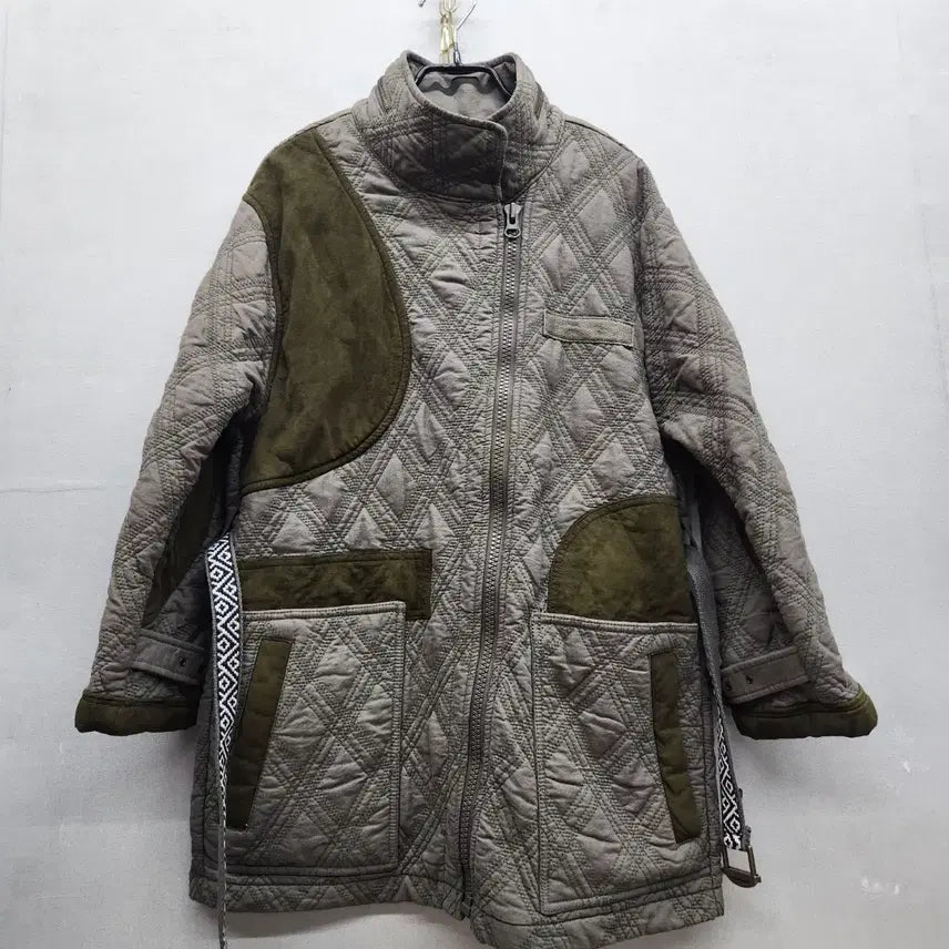 [BUNJANG] BOB Diamond Pattern Quilted Suede Patch Belted Jacket (M) / 보브 다이아패턴 퀄팅 스웨이드 패치 벨티드 자켓55(M)