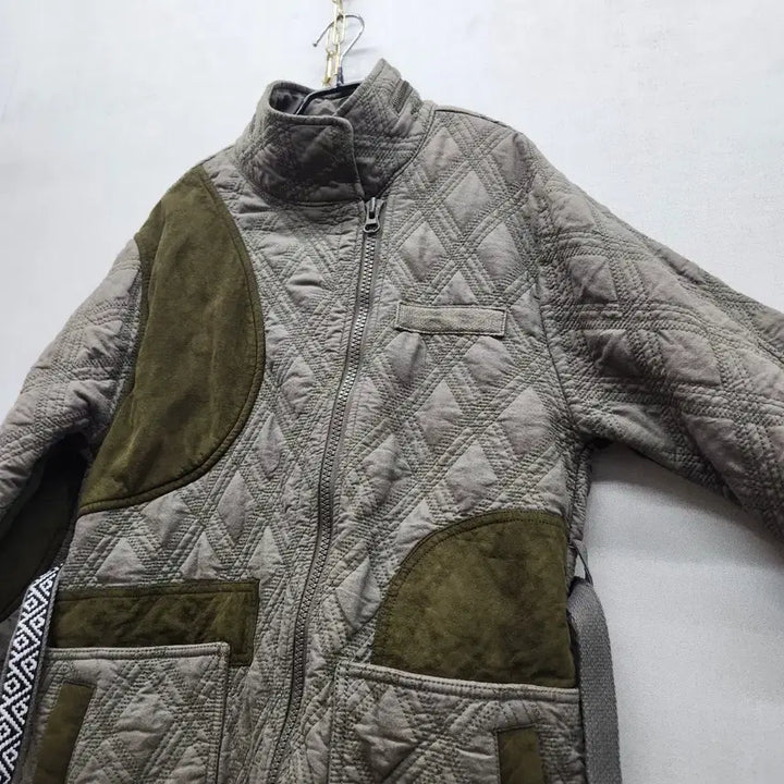 [BUNJANG] BOB Diamond Pattern Quilted Suede Patch Belted Jacket (M) / 보브 다이아패턴 퀄팅 스웨이드 패치 벨티드 자켓55(M)