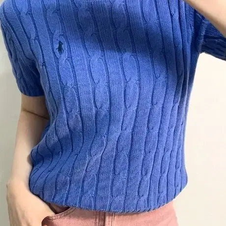 [BUNJANG] Polo Knit Top / 폴로 꽈배기 반팔 니트