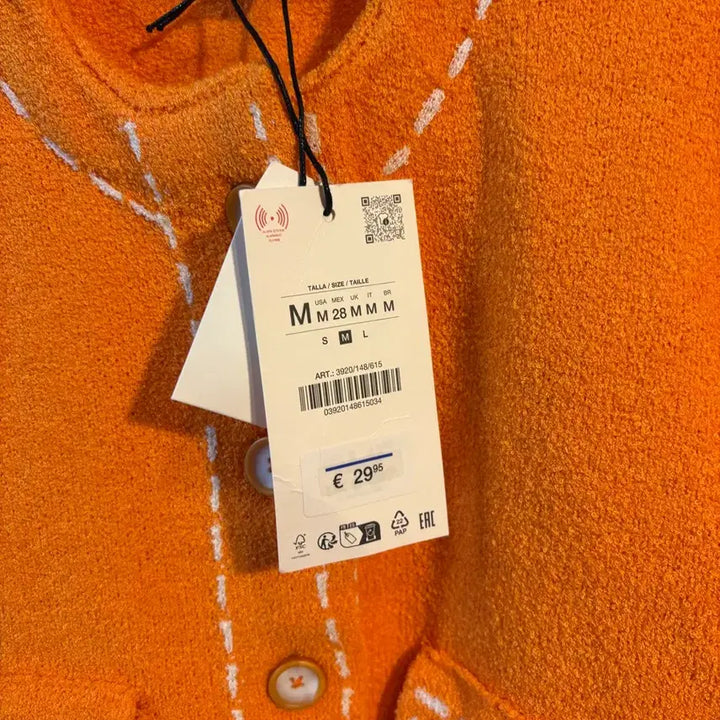 [BUNJANG] Zara Stitch Crop Cardigan Orange / M) 자라 스티치 크롭 가디건 오렌지 새상품