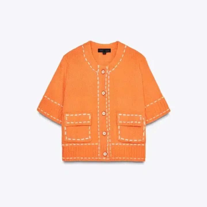 [BUNJANG] Zara Stitch Crop Cardigan Orange / M) 자라 스티치 크롭 가디건 오렌지 새상품