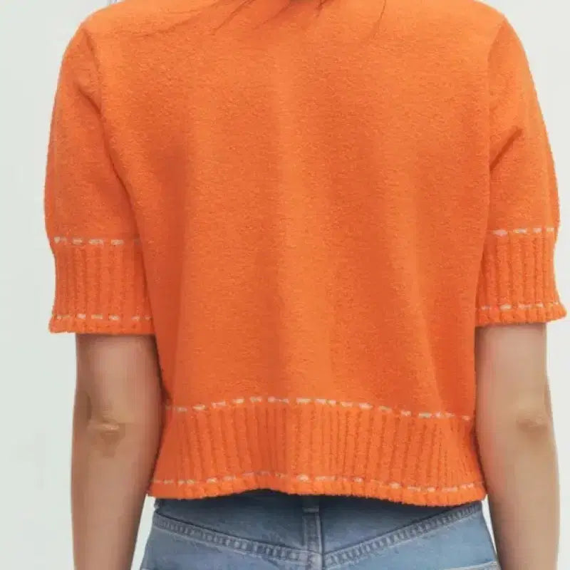 [BUNJANG] Zara Stitch Crop Cardigan Orange / M) 자라 스티치 크롭 가디건 오렌지 새상품