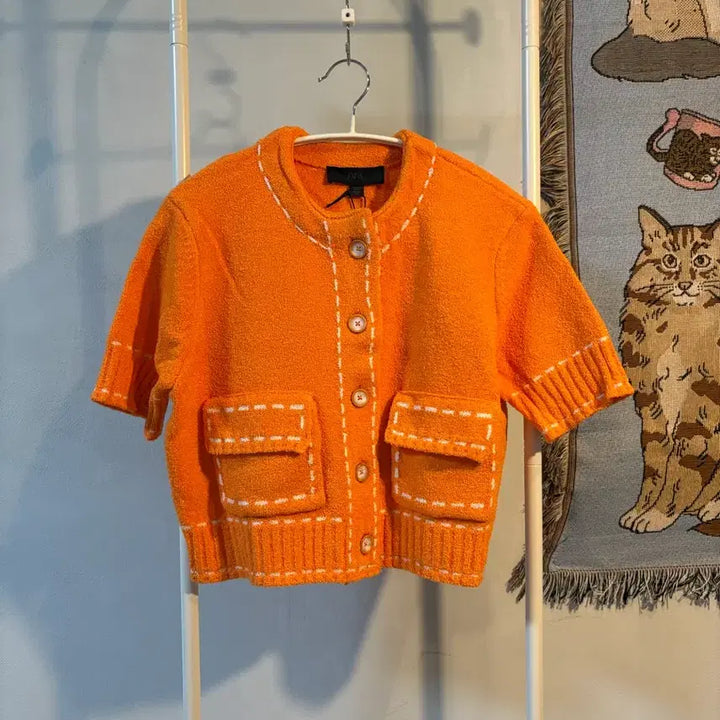 [BUNJANG] Zara Stitch Crop Cardigan Orange / M) 자라 스티치 크롭 가디건 오렌지 새상품