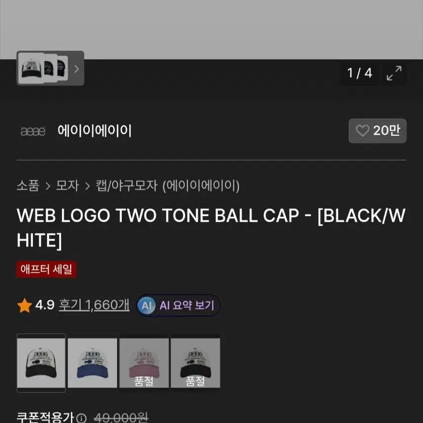 [BUNJANG] AEE Web Logo 5 Panel Ball Cap / 에이이에이이 웹로고 5패널 볼캡