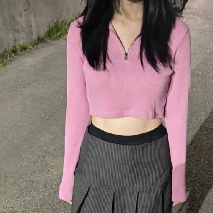 [SOLD OUT] 핑크 크롭 집업티