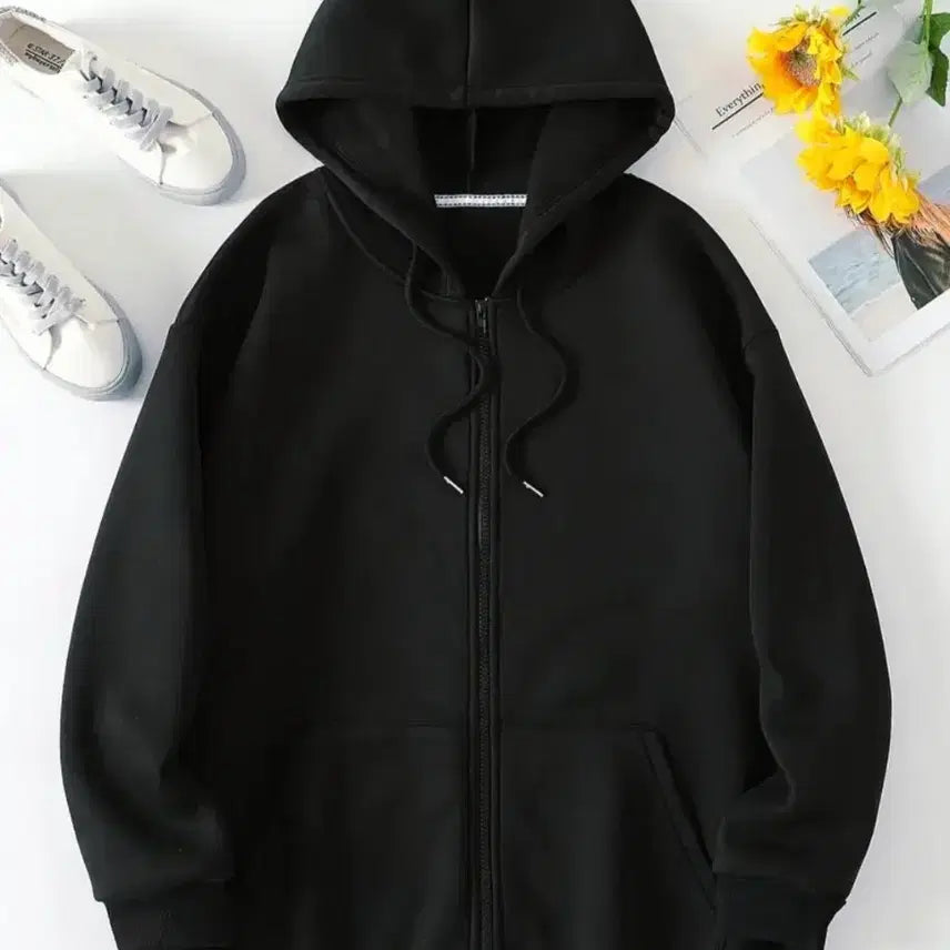 [BUNJANG] Black Long Hoodie Jacket / 새상품 블랙 롱후드 집업 자켓