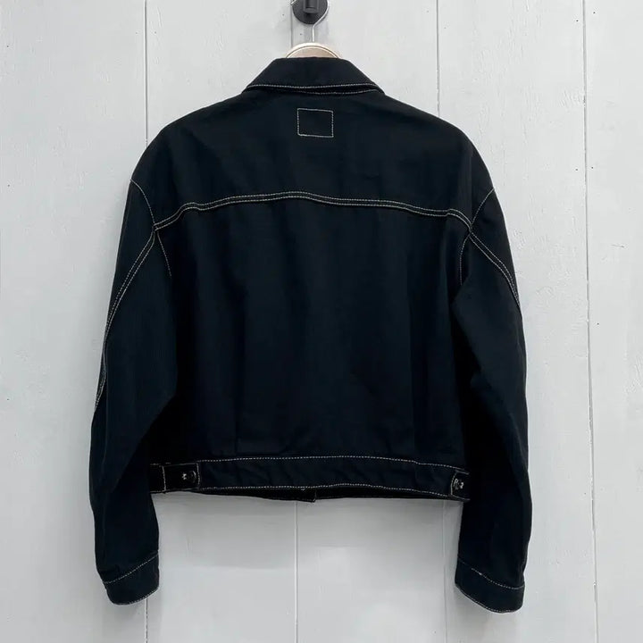 [BUNJANG] SPAO Denim Jacket Black / 스파오(SPAO) 화이트 스티치 크롭 데님 자켓 블랙