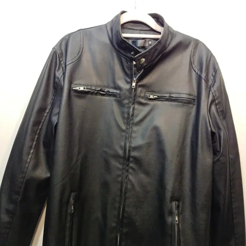 [BUNJANG] Black Faux Leather Rider Jacket (Size 90) / 블랙 인조 가죽 라이더 자켓90사이즈 봄가을 62171