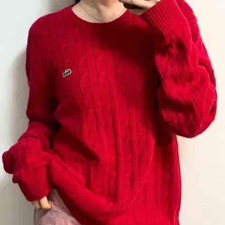 [BUNJANG] Lacoste Knit Sweater / 라코스테 꽈배기 니트