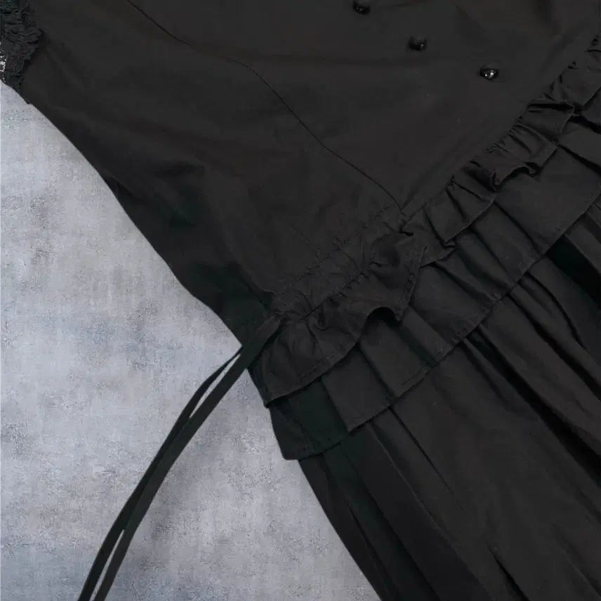 [BUNJANG] Le Masterpiece Black Lace Trimmed String Shirring Long Dress / 르 마스터피스 블랙 레이스 트리밍 스트링 셔링 롱 원피스