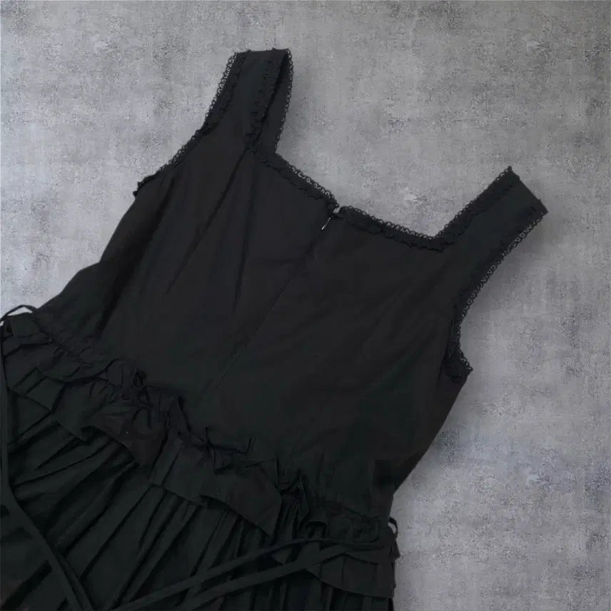 [BUNJANG] Le Masterpiece Black Lace Trimmed String Shirring Long Dress / 르 마스터피스 블랙 레이스 트리밍 스트링 셔링 롱 원피스