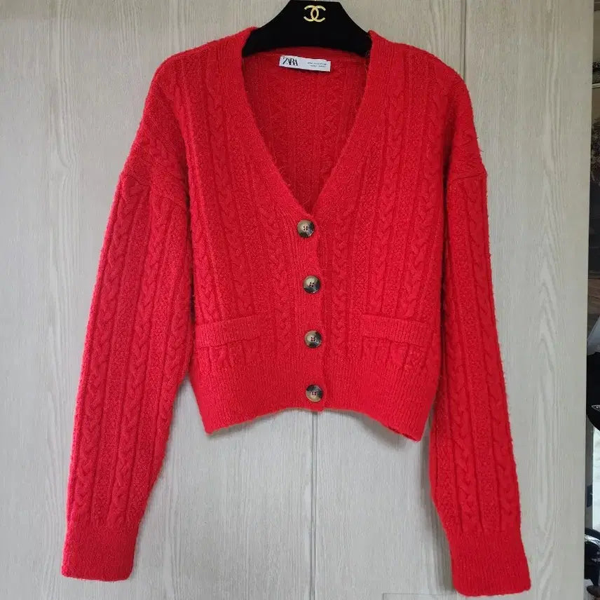 [BUNJANG] ZARA Red Cable Knit Cardigan / 자라 레드 케이블 니트 가디건