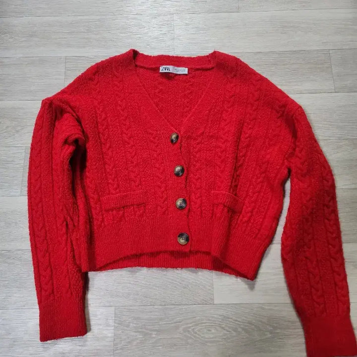 [BUNJANG] ZARA Red Cable Knit Cardigan / 자라 레드 케이블 니트 가디건