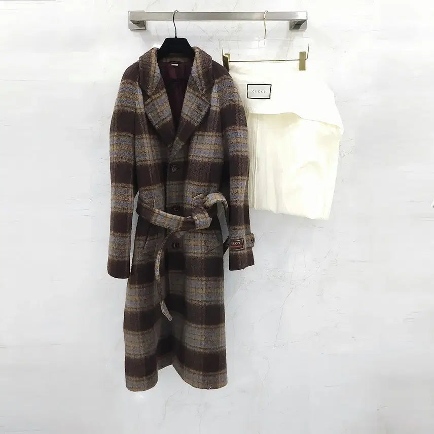 [BUNJANG] Gucci Brown Check Wool Long Coat (Size 48) / 48 / 구찌 브라운 체크 울 롱 코트