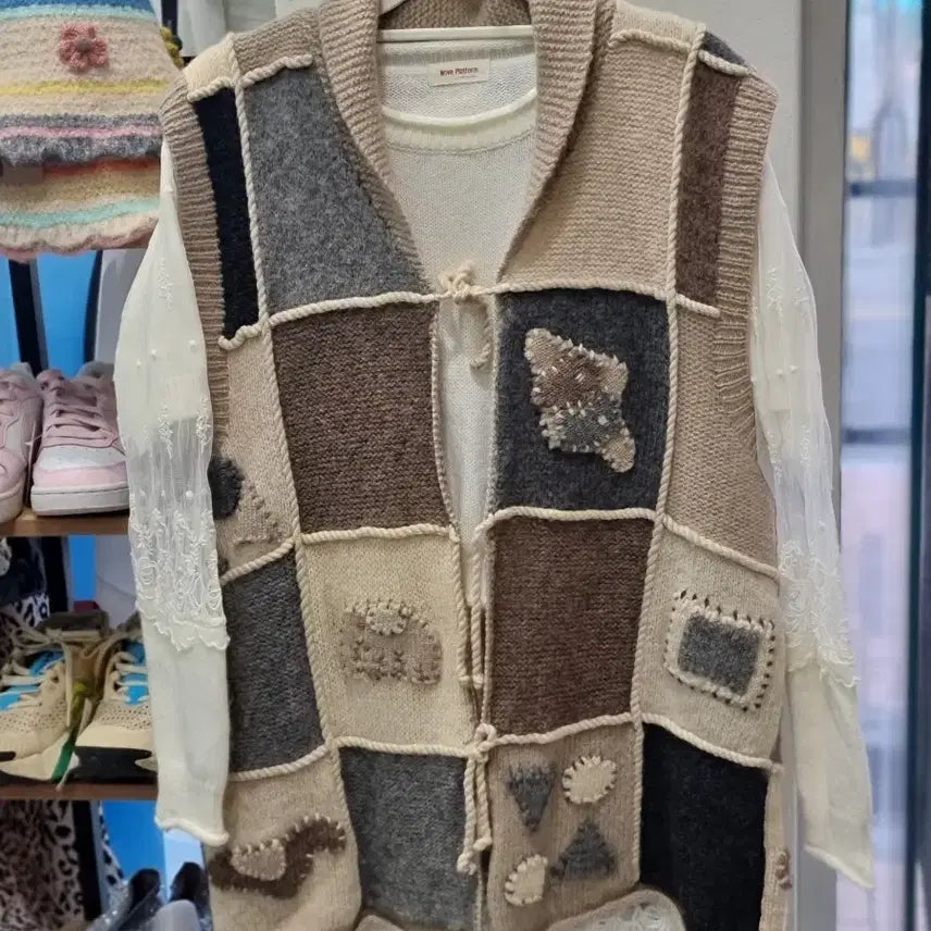 [BUNJANG] Vintage Patchwork Knit Vest / 빈티지 패치워크 모리걸 니트 조끼