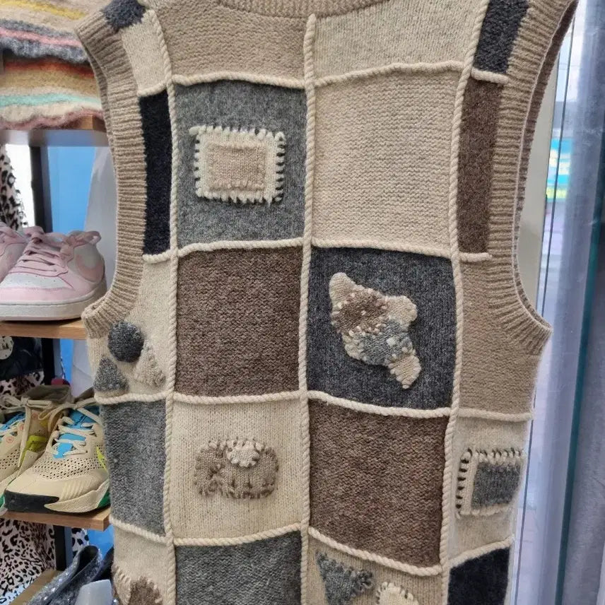 [BUNJANG] Vintage Patchwork Knit Vest / 빈티지 패치워크 모리걸 니트 조끼