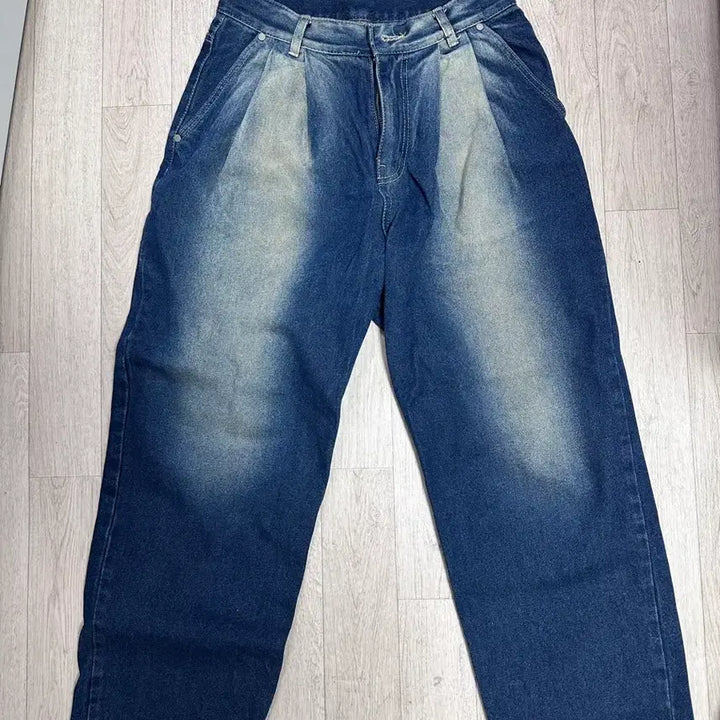 [BUNJANG] JEMUT Two-Tuck Washed Wide Denim Pants / [28] 제멋(JEMUT) 투턱 워싱 와이드 데님 팬츠