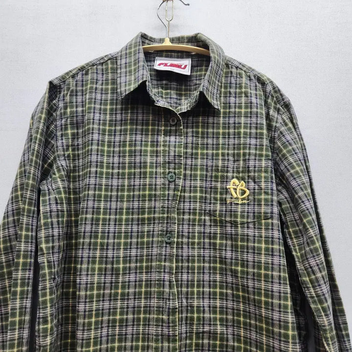 [BUNJANG] FUBU One Pocket Logo Check Crop Shirt (M) / FUBU 푸부 원포켓 로고 체크 크롭셔츠 90(M)