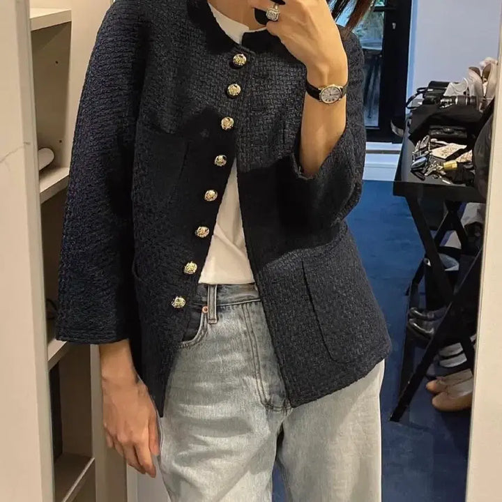 [BUNJANG] Simplement Navy Tweed Jacket / 심플먼트 네이비 트위드 자켓