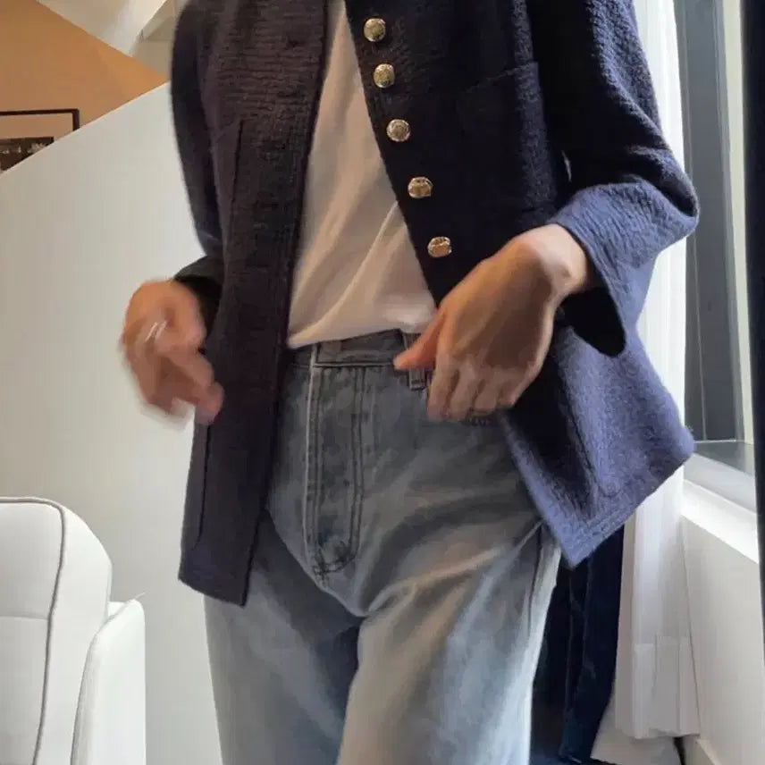 [BUNJANG] Simplement Navy Tweed Jacket / 심플먼트 네이비 트위드 자켓