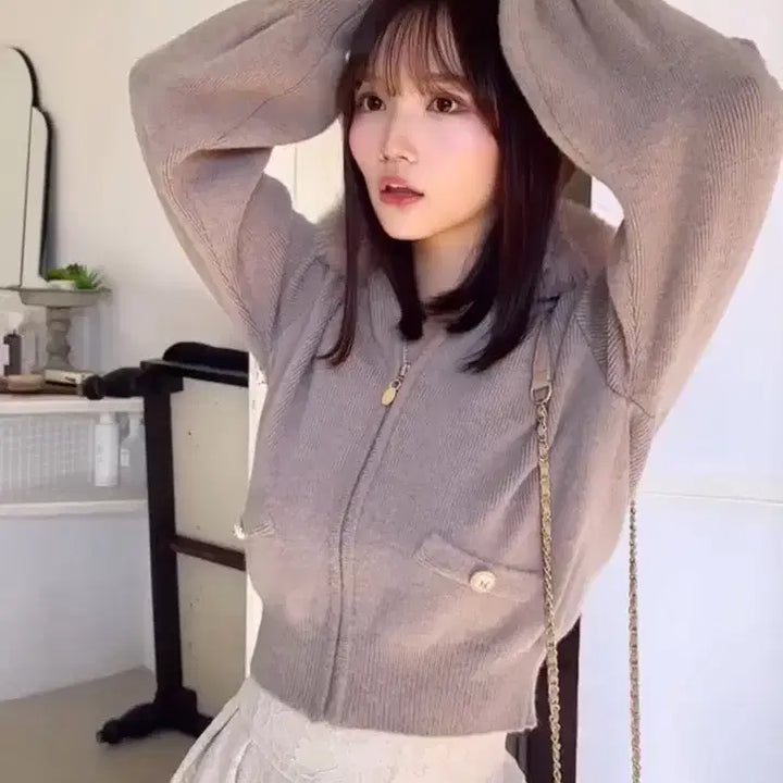 [BUNJANG] Michelle Macaron Cropped Hoodie Zip-up / 미셸마카롱 크롭 후드집업 스나계 양산형 스나이델 마즈 리즈리사