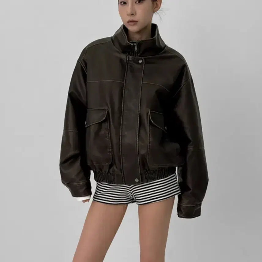 [BUNJANG] Blackup Pinter Leather Dumble Blouson Jacket / 블랙업 핀테르 레더 덤블 블루종 점퍼