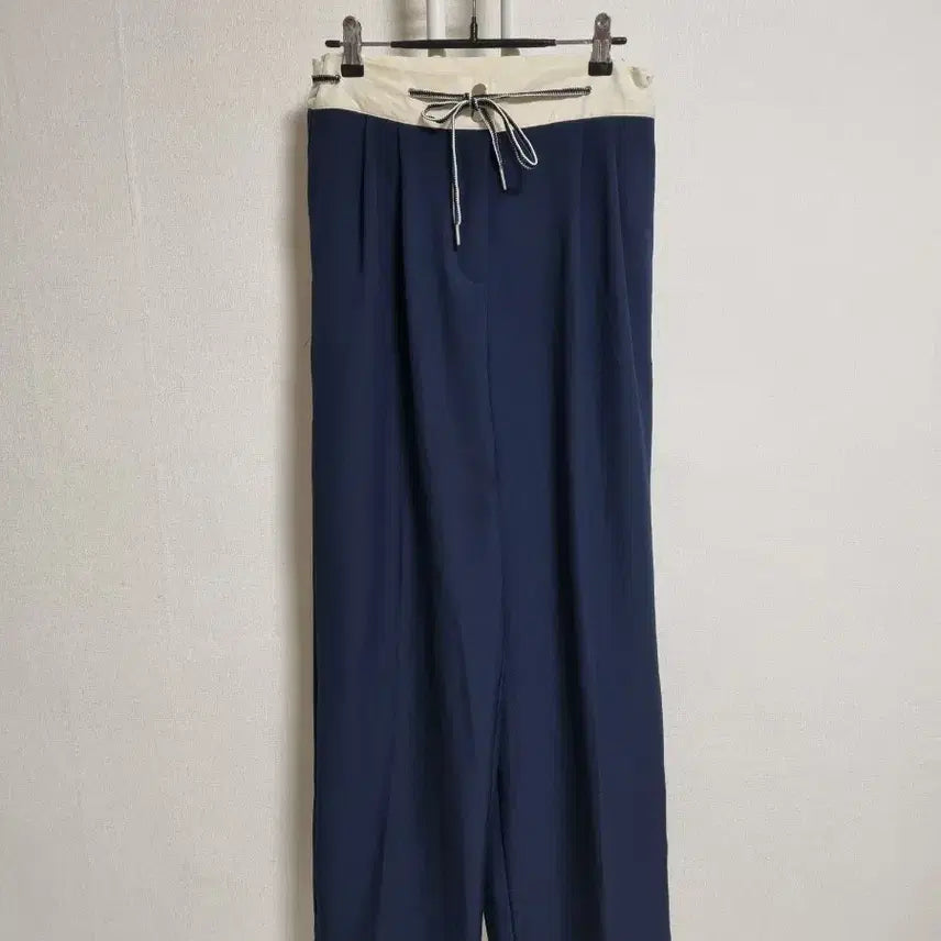 [BUNJANG] P25 Navy Wide Pants / P25 배색 허리 스트링 와이드 팬츠 네이비