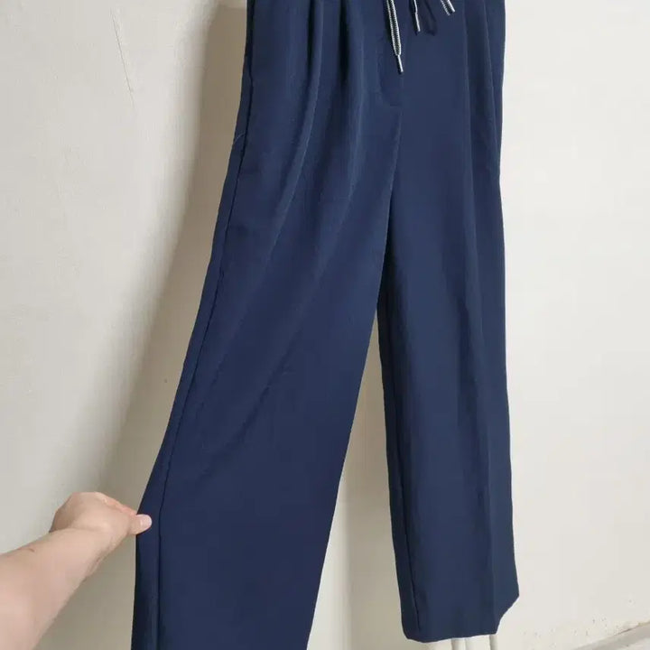 [BUNJANG] P25 Navy Wide Pants / P25 배색 허리 스트링 와이드 팬츠 네이비
