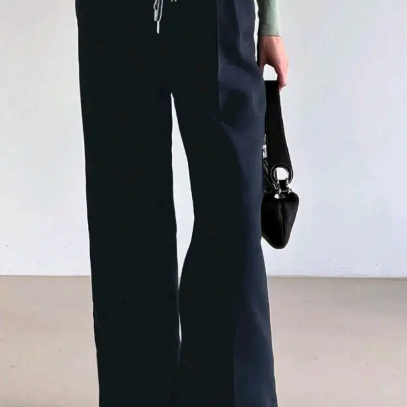 [BUNJANG] P25 Navy Wide Pants / P25 배색 허리 스트링 와이드 팬츠 네이비