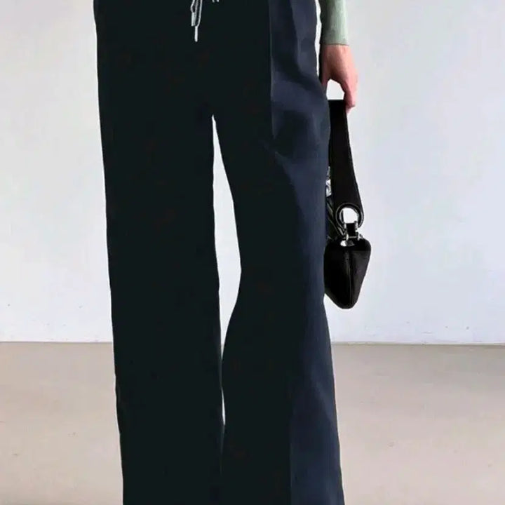 [BUNJANG] P25 Navy Wide Pants / P25 배색 허리 스트링 와이드 팬츠 네이비