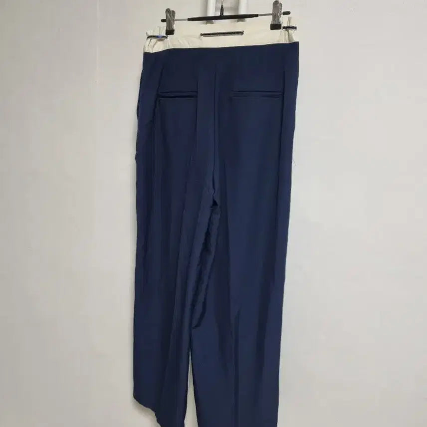 [BUNJANG] P25 Navy Wide Pants / P25 배색 허리 스트링 와이드 팬츠 네이비