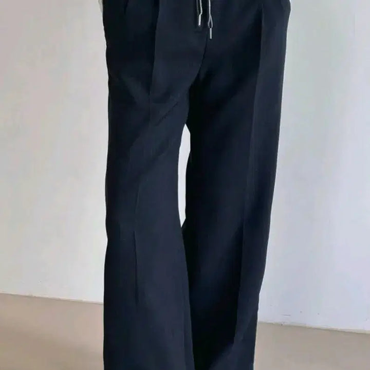 [BUNJANG] P25 Navy Wide Pants / P25 배색 허리 스트링 와이드 팬츠 네이비