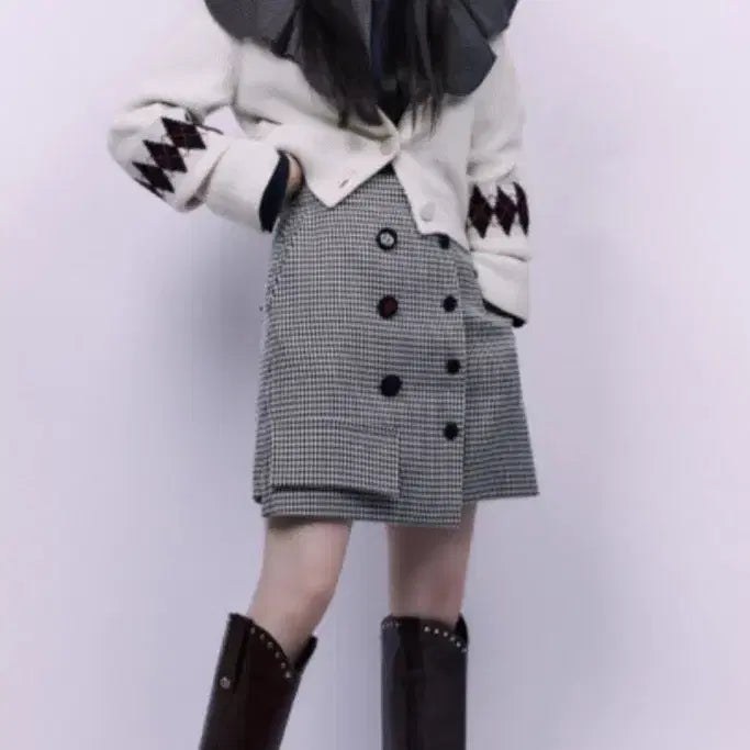 [BUNJANG] Lucky Chouette Checkered Cape Blouse / 럭키슈에뜨 블라우스