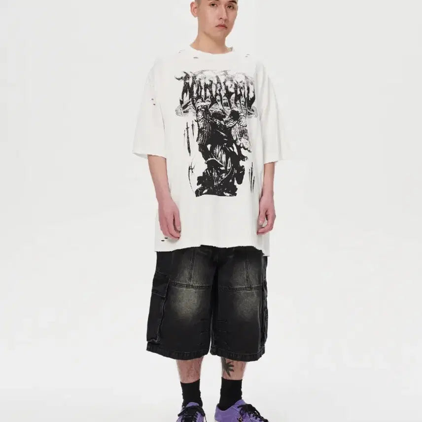 [BUNJANG] Mahagrid Bermuda Cargo Denim Shorts (Black) - Size S / 마하그리드 버뮤다 카고 데님 (블랙) S사이즈