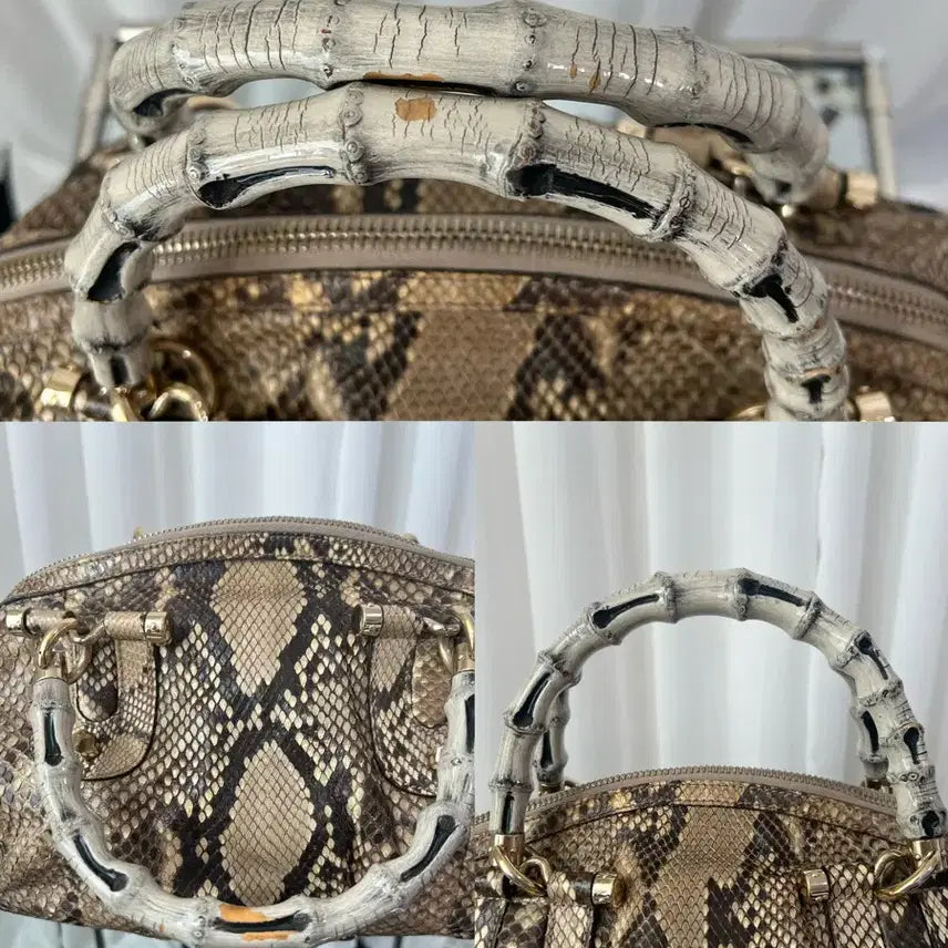 [BUNJANG] Gucci GG Beige Snakeskin Bamboo Handle Tote Bag / 구찌 GG 베이지 스네이크스킨 뱀부 핸들 토트백