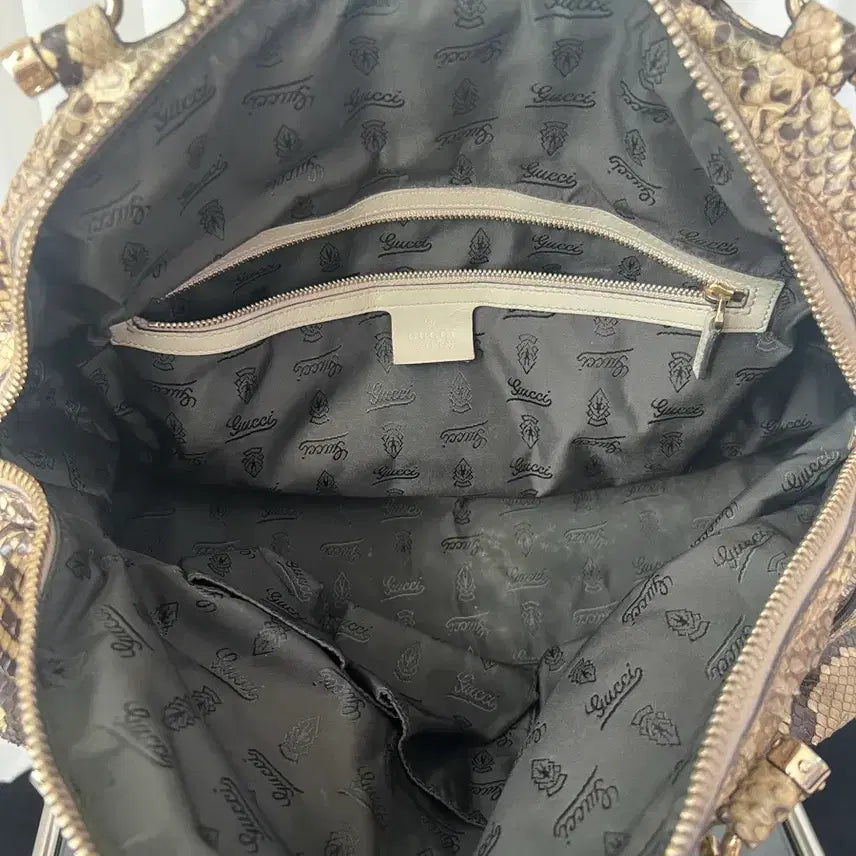 [BUNJANG] Gucci GG Beige Snakeskin Bamboo Handle Tote Bag / 구찌 GG 베이지 스네이크스킨 뱀부 핸들 토트백