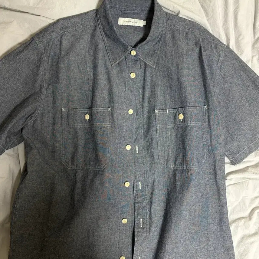 [BUNJANG] Union Blue Chambray Work Half Shirt / [L] 유니온블루 샴브레이 워크 하프 셔츠