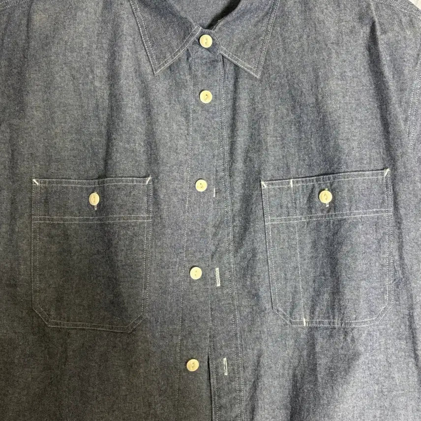[BUNJANG] Union Blue Chambray Work Half Shirt / [L] 유니온블루 샴브레이 워크 하프 셔츠