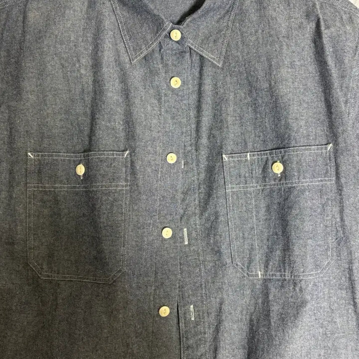 [BUNJANG] Union Blue Chambray Work Half Shirt / [L] 유니온블루 샴브레이 워크 하프 셔츠